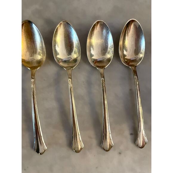 1930s Gorham Lady Caroline Silverplate 6 Teaspoon + 1 Soup Spoon Set Vintage - Picture 5 of 9